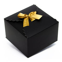 black gift boxes, flower edge gift boxes, large favor gift boxes, scallop edge gift boxes, favor boxes, gift boxes, holiday gift boxes with ribbons, metallic gold premium gift boxes, christmas gift boxes, holiday favor gift boxes, teacher's appreciation week gift boxes, gift boxes in bulk | Gift Expressions