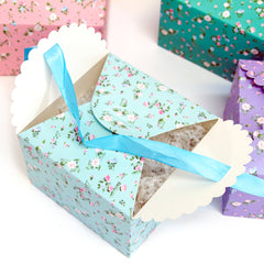 flower edge gift boxes, large favor gift boxes, scallop edge gift boxes, favor boxes, gift boxes, pastel gift boxes with ribbons, floral pattern gift boxes, baby shower favor gift boxes, wedding favor gift boxes, teacher's appreciation week gift boxes, gift boxes in bulk | Gift Expressions