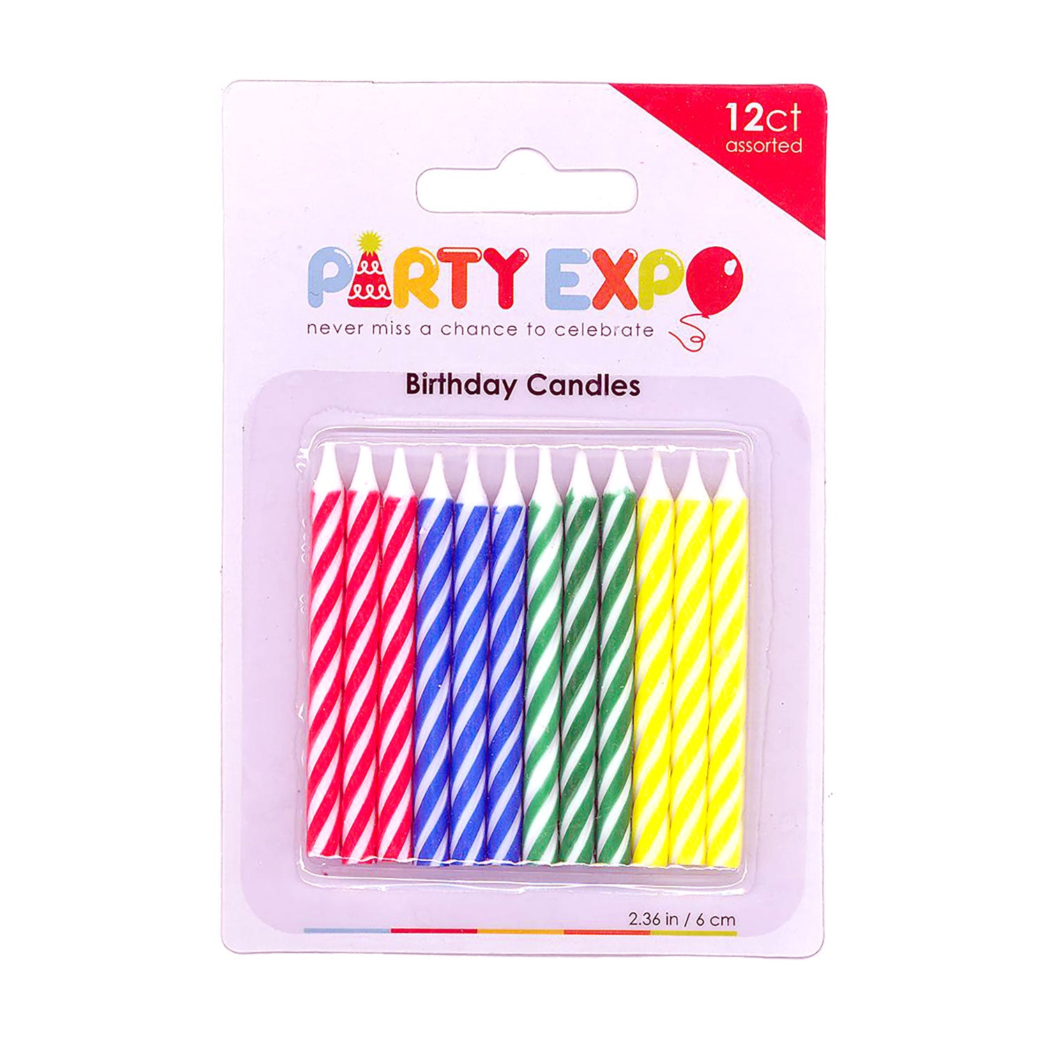 Birthday Candles, diagonal stripes primary color candles, small birthday candles, primary color theme birthday diy - gift expressions